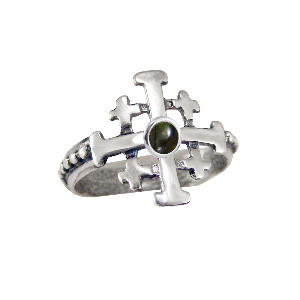 Sterling Silver Jerusalem Cross Ring With Spectrolite Size 9